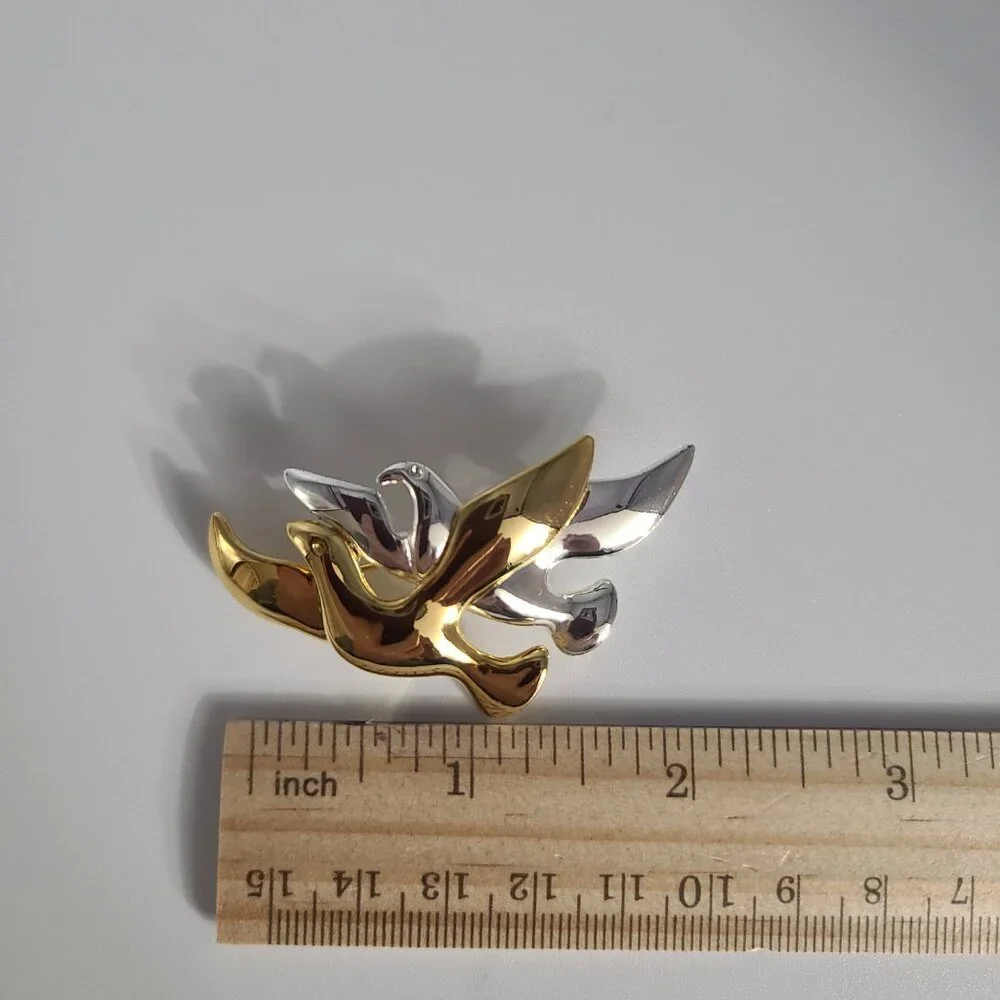 Brooch Pins Gold Tone Swirls - Birds Doves Silver Tone - Lot of 4
